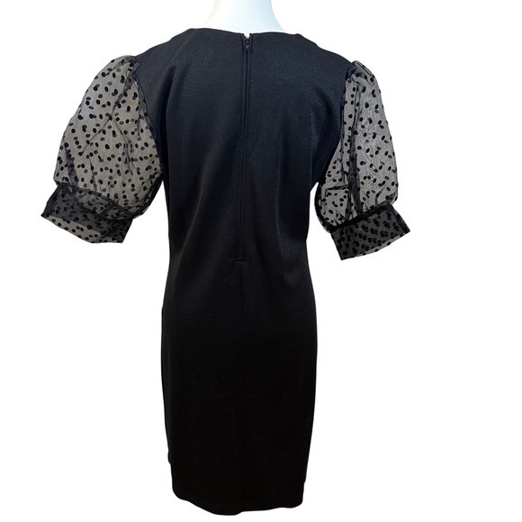 ModCloth Shift Dress Women XL Black NEW Polka Dot Sheer Puff Sleeve Shimmer - Picture 3 of 9